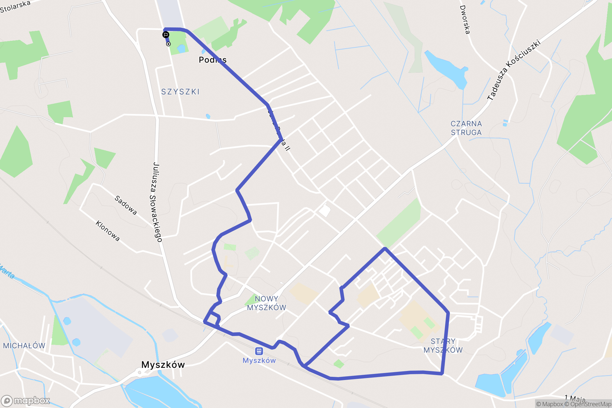 Myszków: mapa trasy - Poland