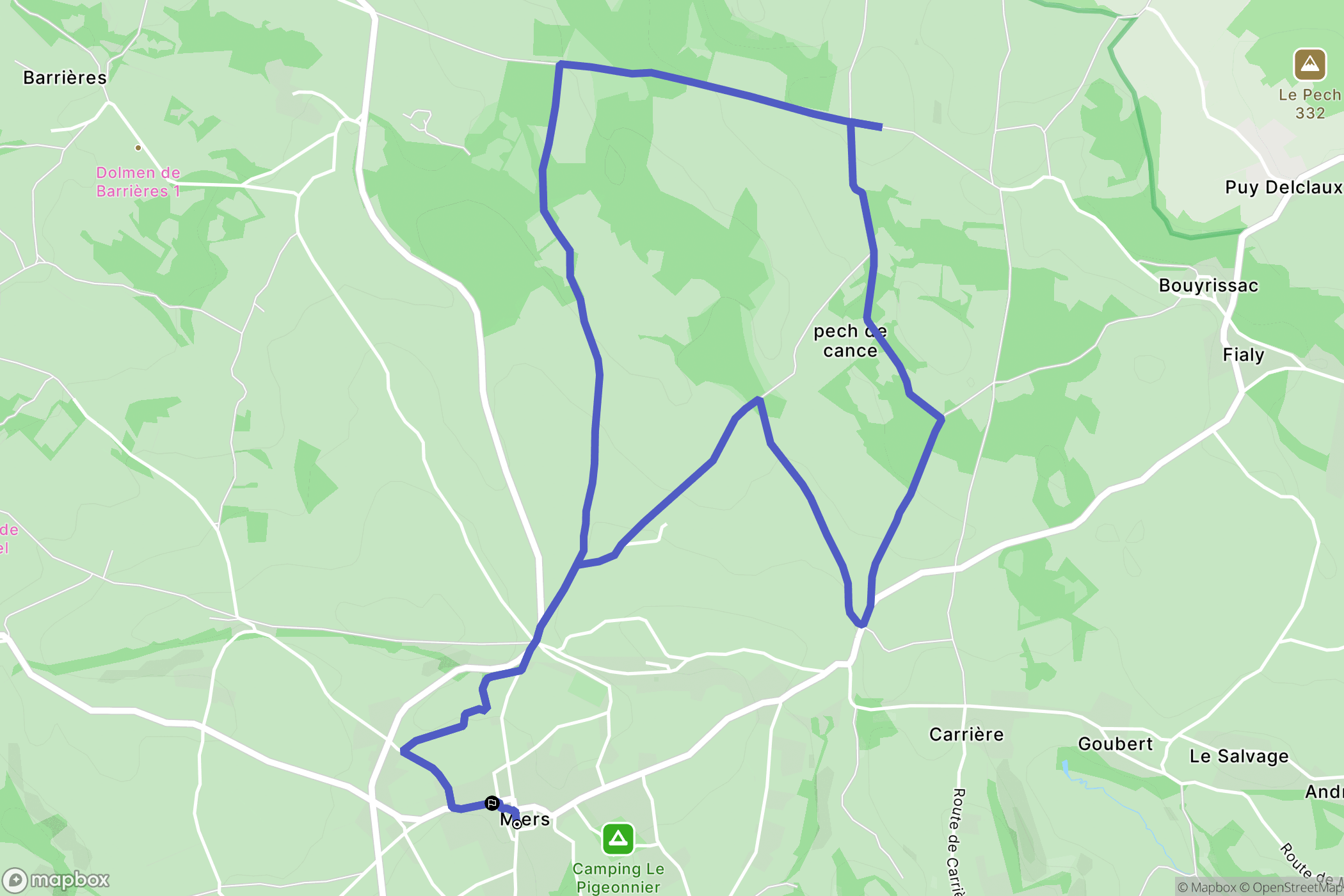 Miers : carte du parcours de randonnée - France