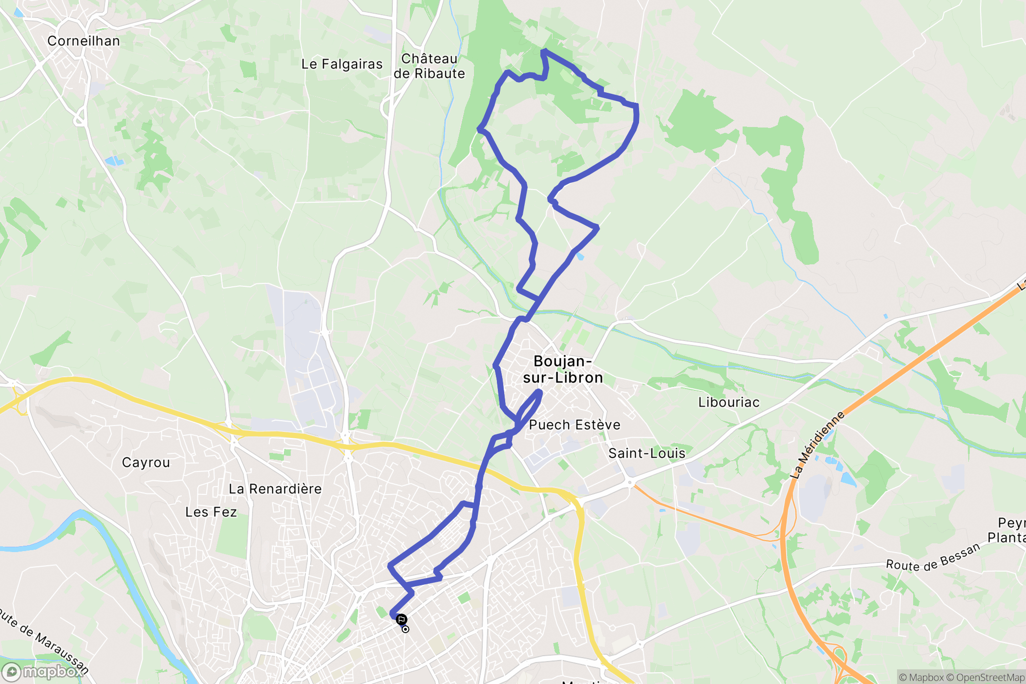 Béziers : carte du parcours de randonnée - France