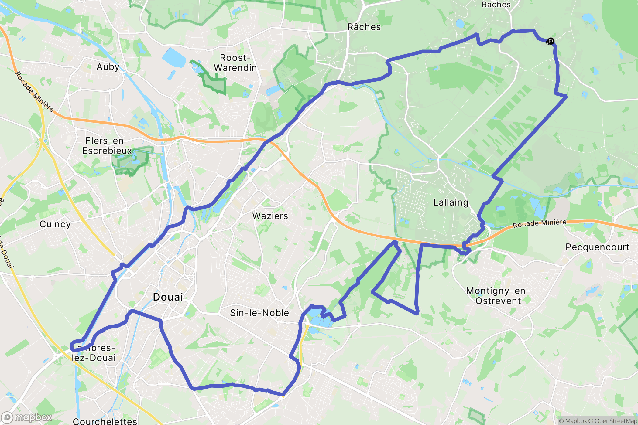 Flines-lez-Raches : carte du parcours de randonnée - France