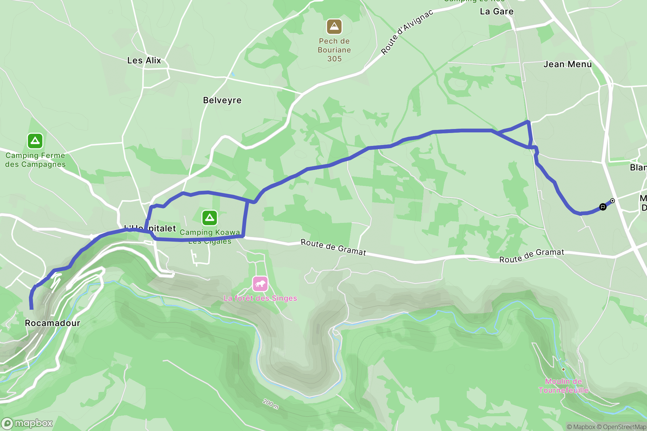 Rocamadour : carte du parcours de randonnée - France