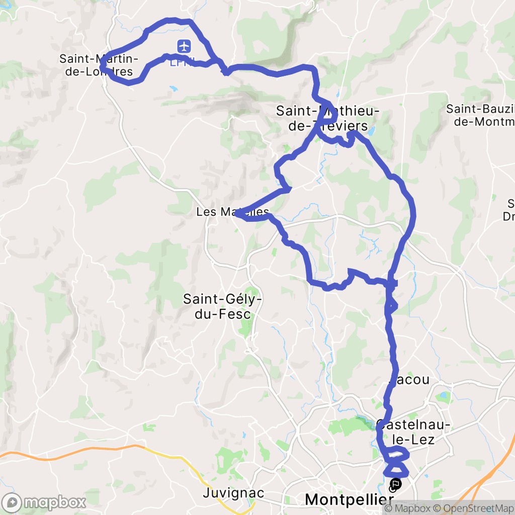Montpellier : carte du parcours de randonnée - France