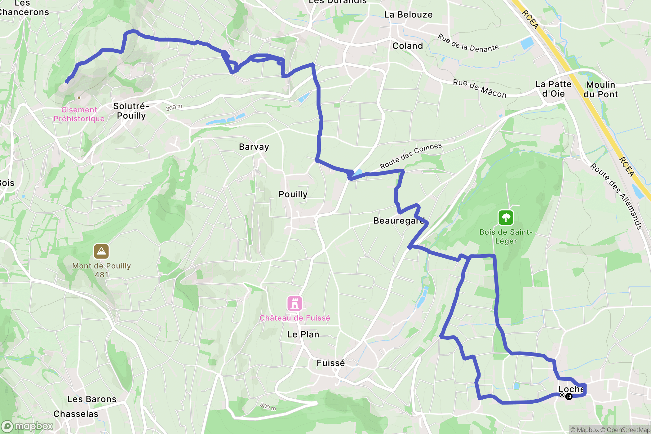 Mâcon : carte du parcours de randonnée - France