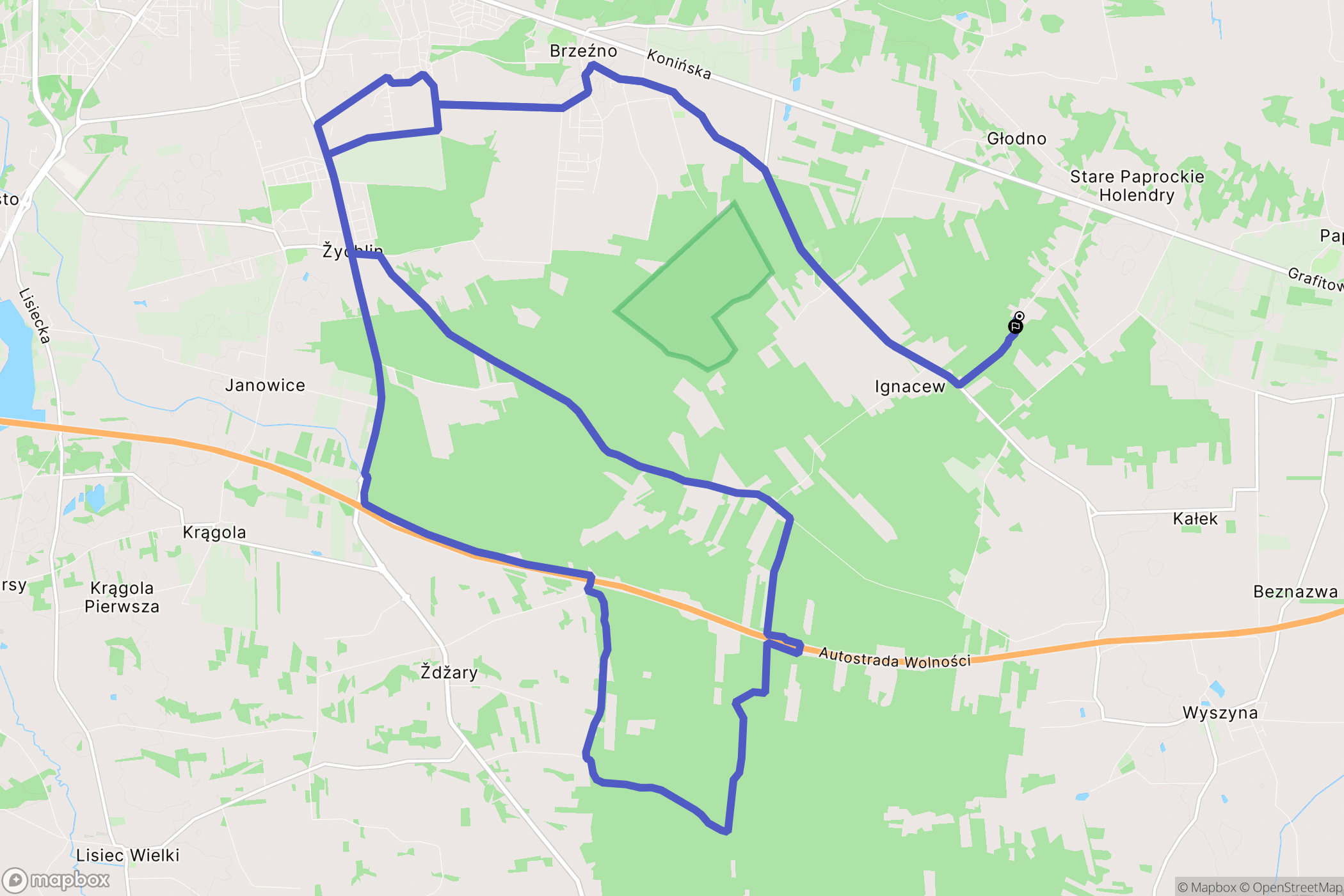 Ignacew: mapa trasy - Poland