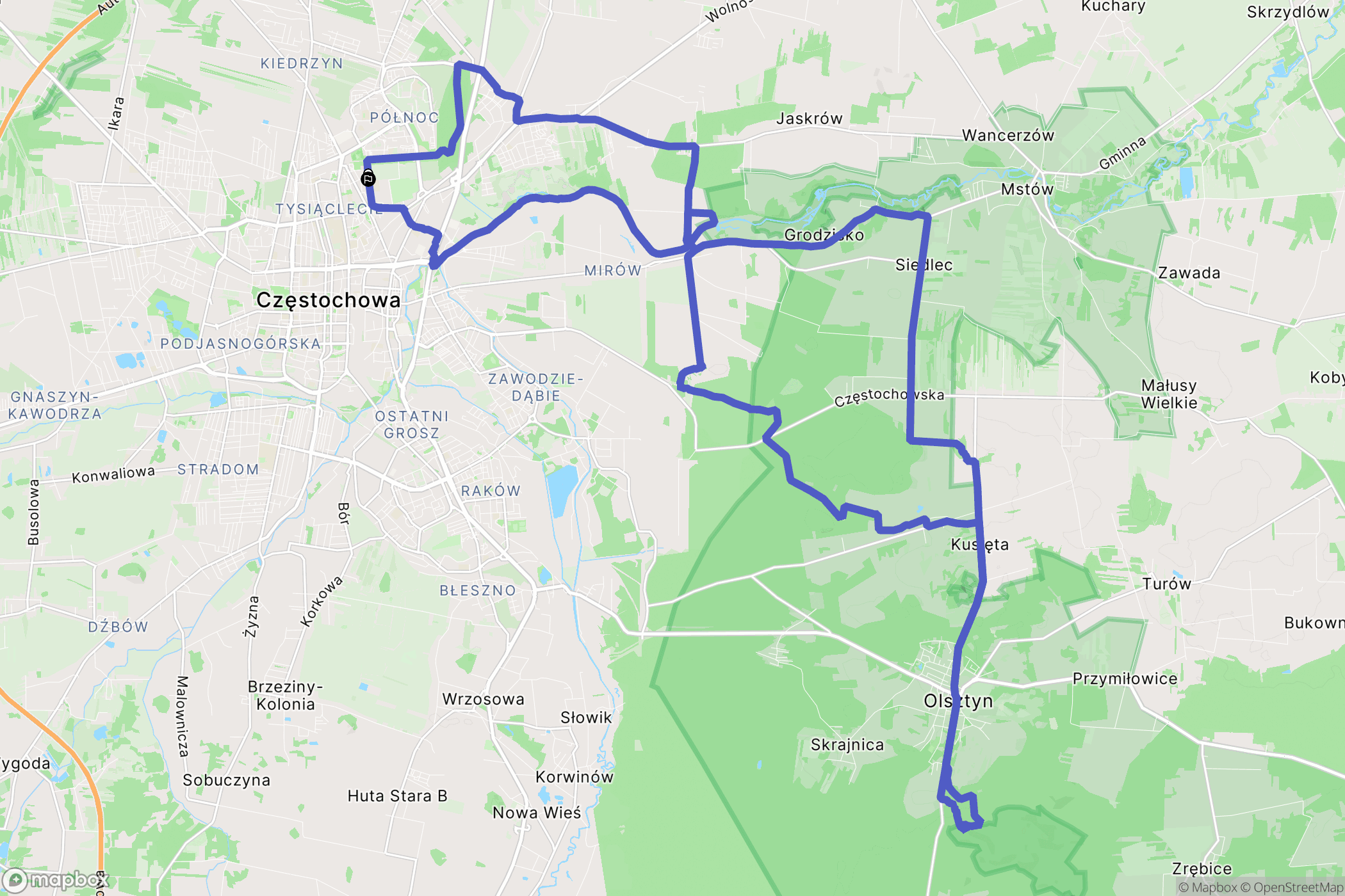 Częstochowa: mapa trasy - Poland