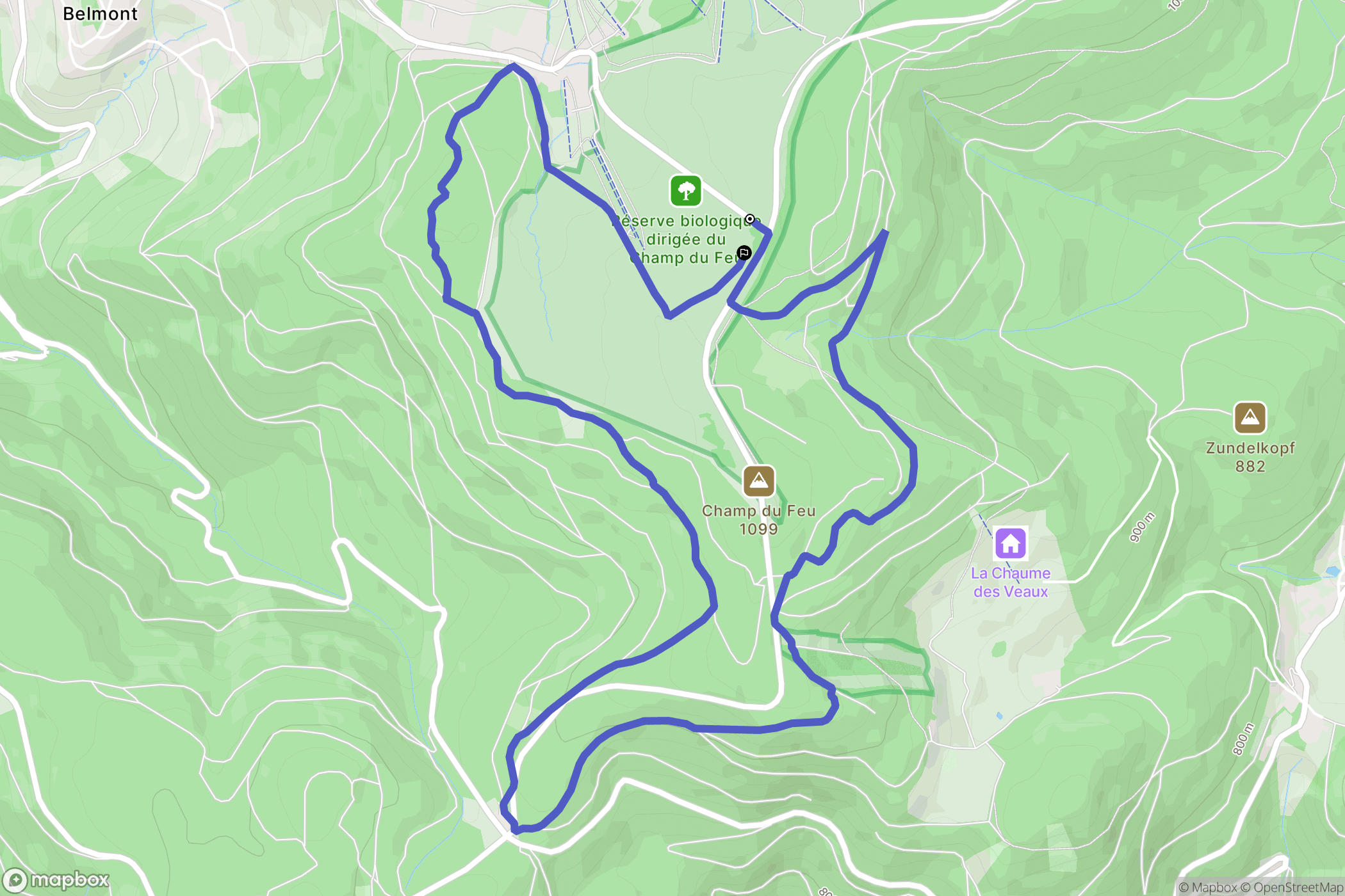Belmont : carte du parcours de randonnée - France
