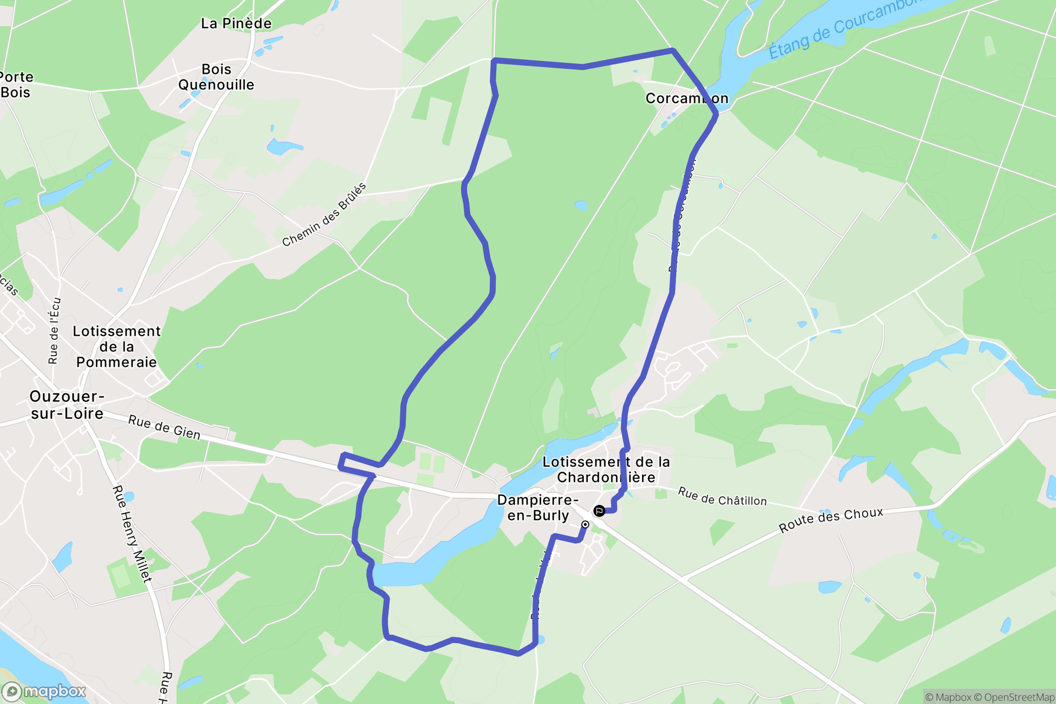 Dampierre-en-Burly : carte du parcours de randonnée - France