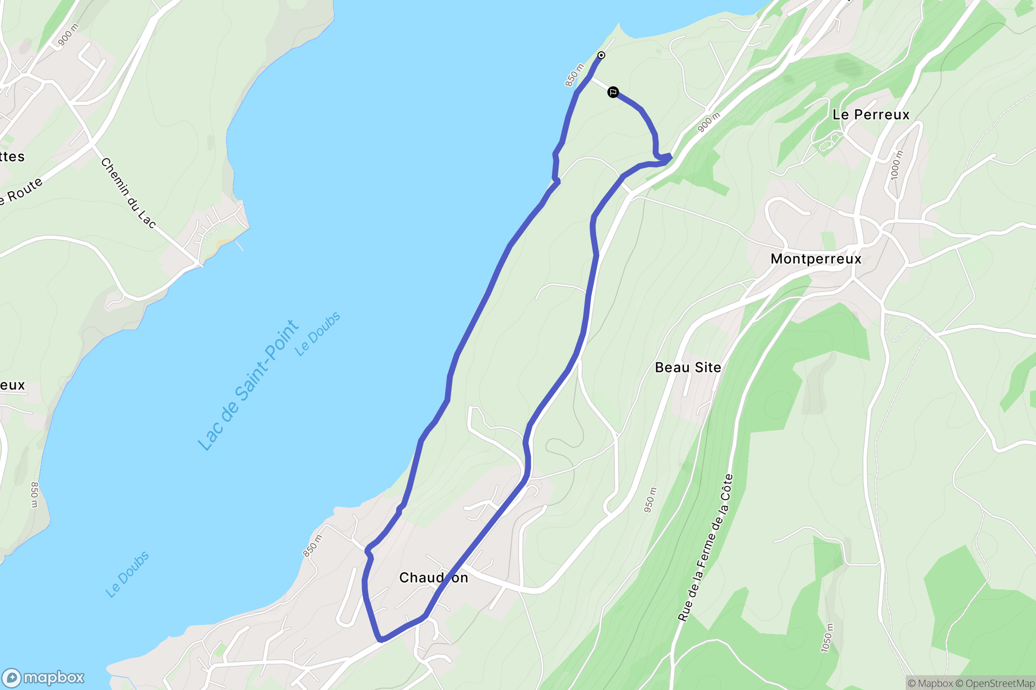 Montperreux : carte du parcours de randonnée - France