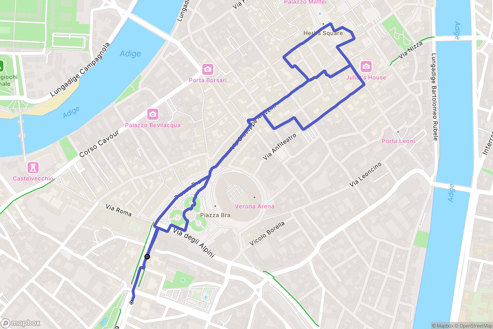 Verona : carte du parcours de randonnée - Italy