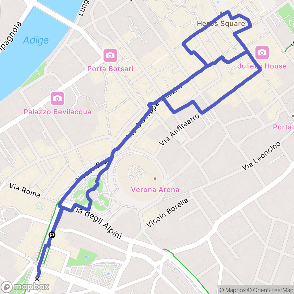 Verona : carte du parcours de randonnée - Italy