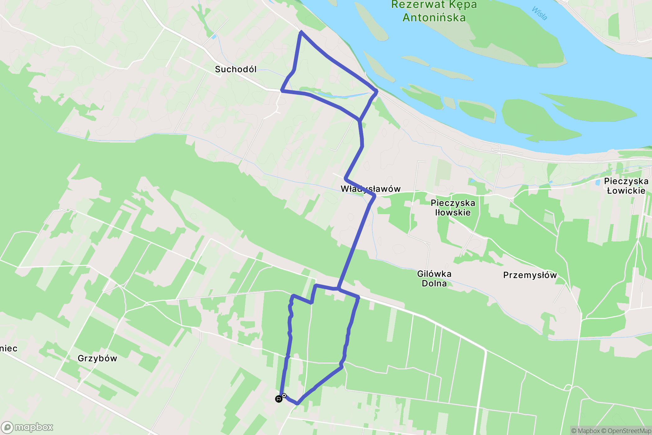 Grzybów: mapa trasy - Poland