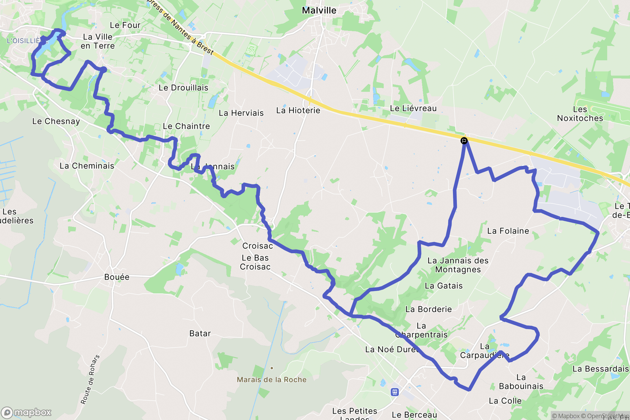 Malville : carte du parcours de randonnée - France