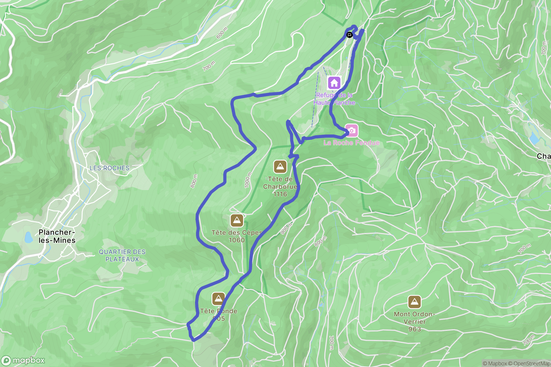 Plancher-les-Mines : carte du parcours de randonnée - France