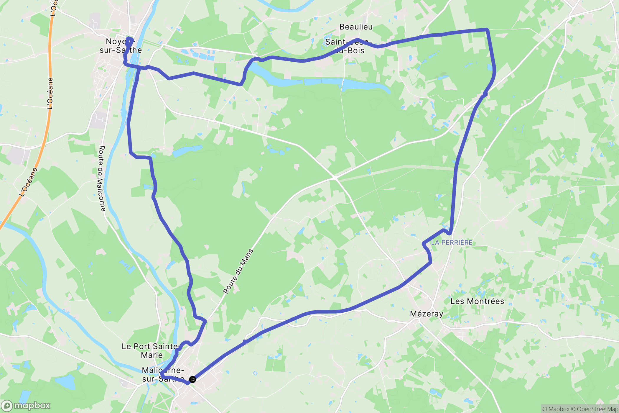 Malicorne-sur-Sarthe : carte du parcours de randonnée - France