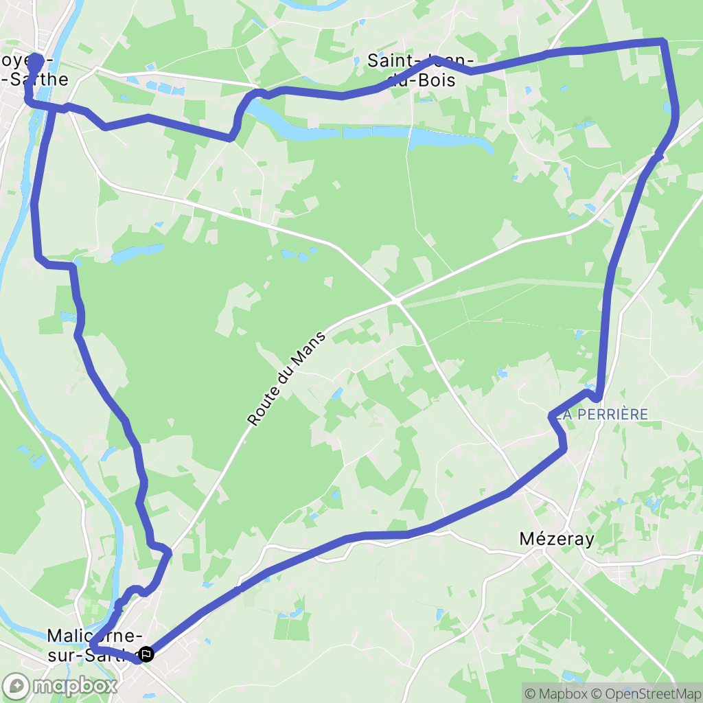 Malicorne-sur-Sarthe : carte du parcours de randonnée - France