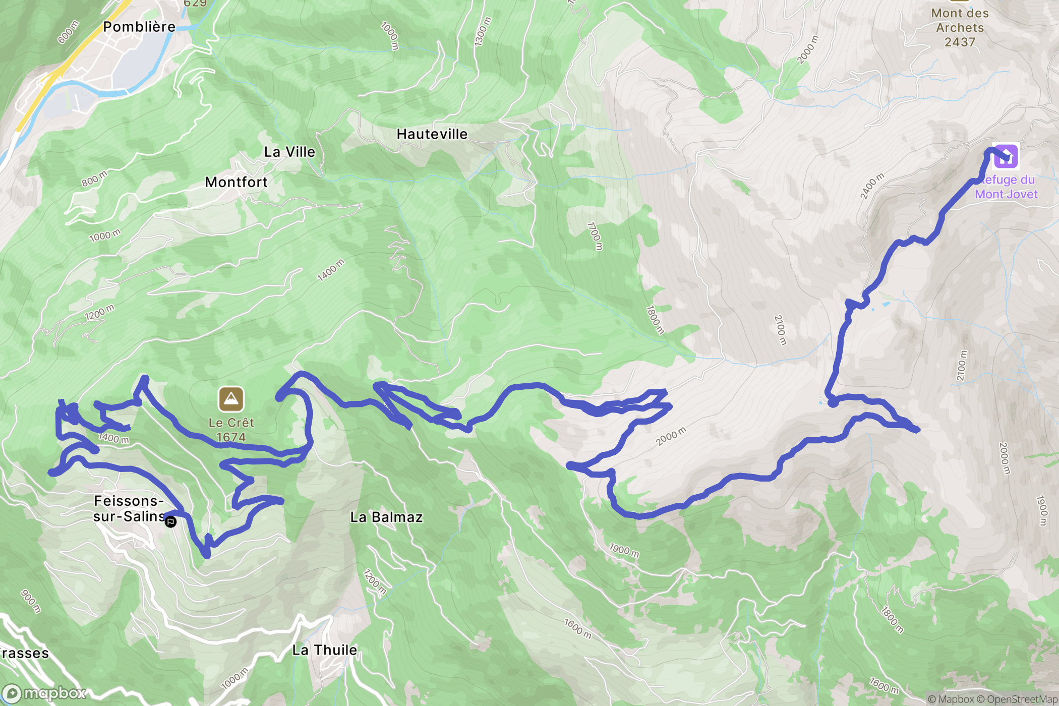 Feissons-sur-Salins : carte du parcours de randonnée - France