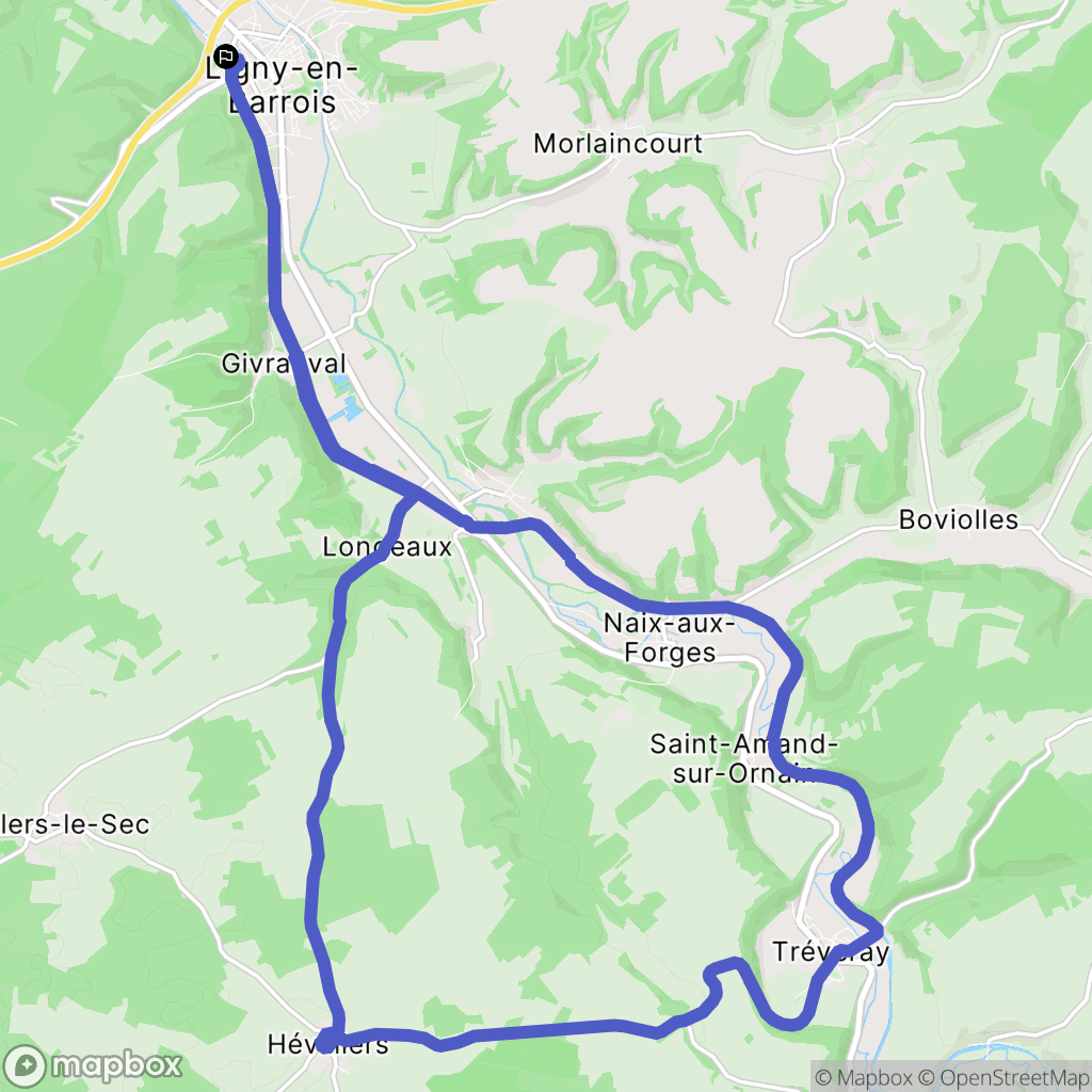 Ligny-en-Barrois : carte du parcours de randonnée - France