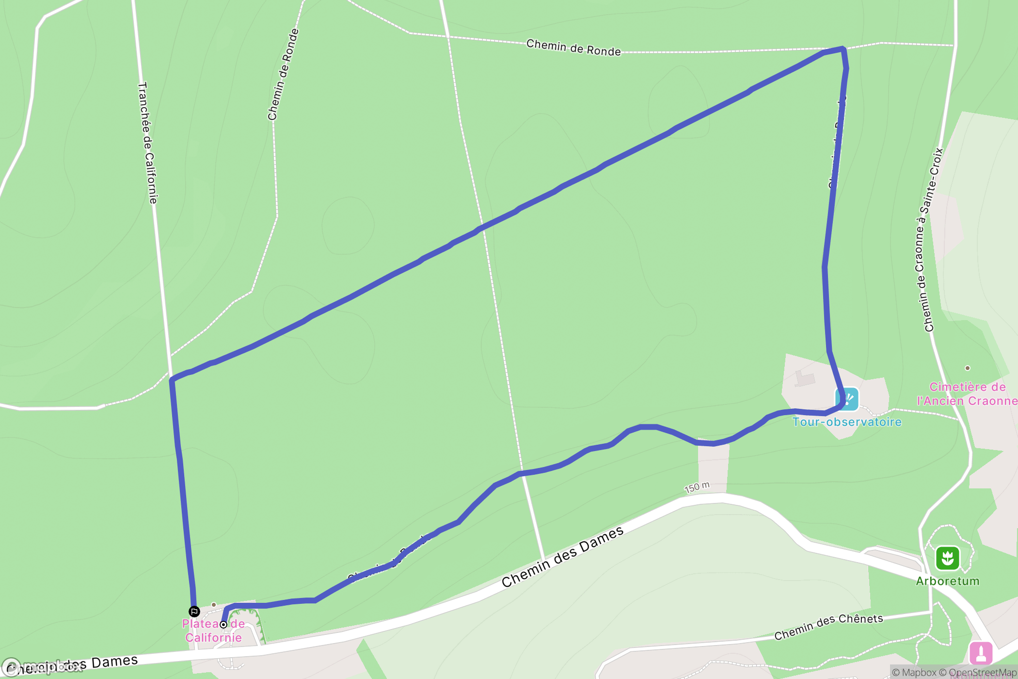 Craonne : carte du parcours de randonnée - France