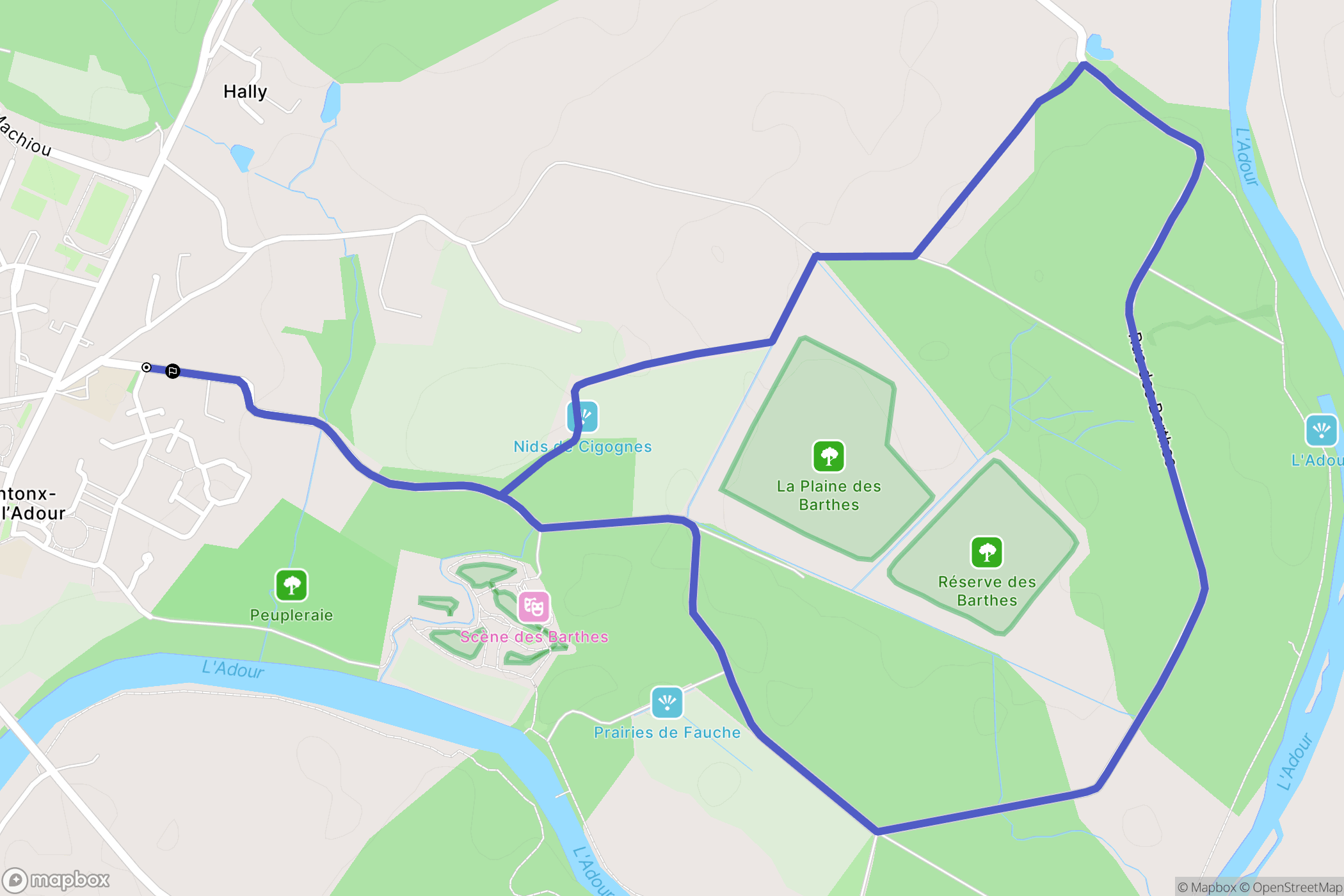 Pontonx-sur-l'Adour : carte du parcours de randonnée - France