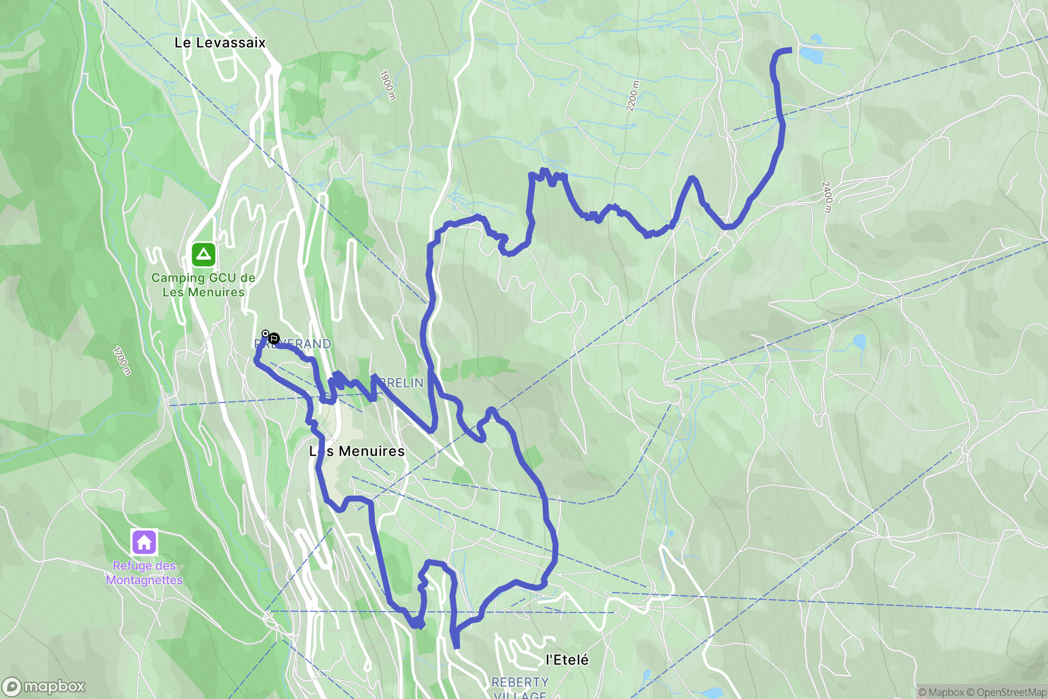 Les Belleville : carte du parcours de randonnée - France
