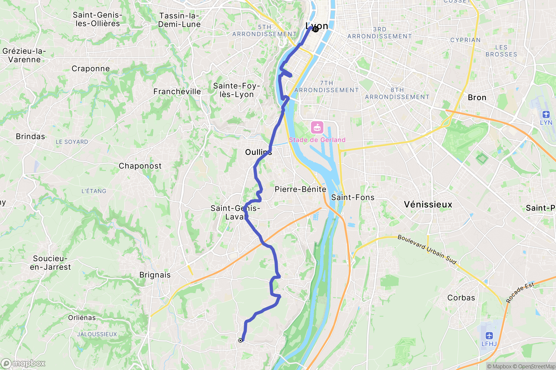Charly : carte du parcours de randonnée - France