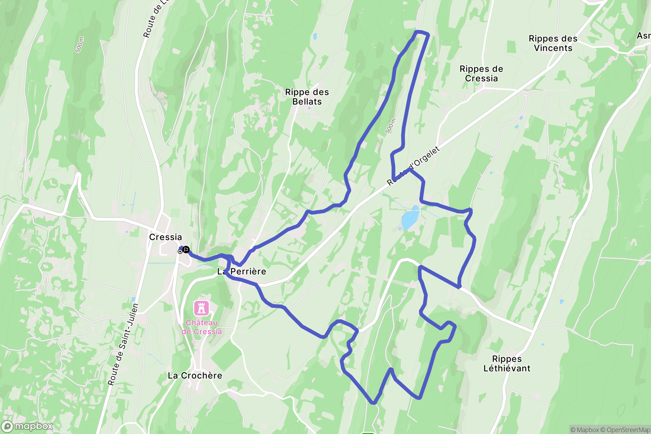 Cressia : carte du parcours de randonnée - France