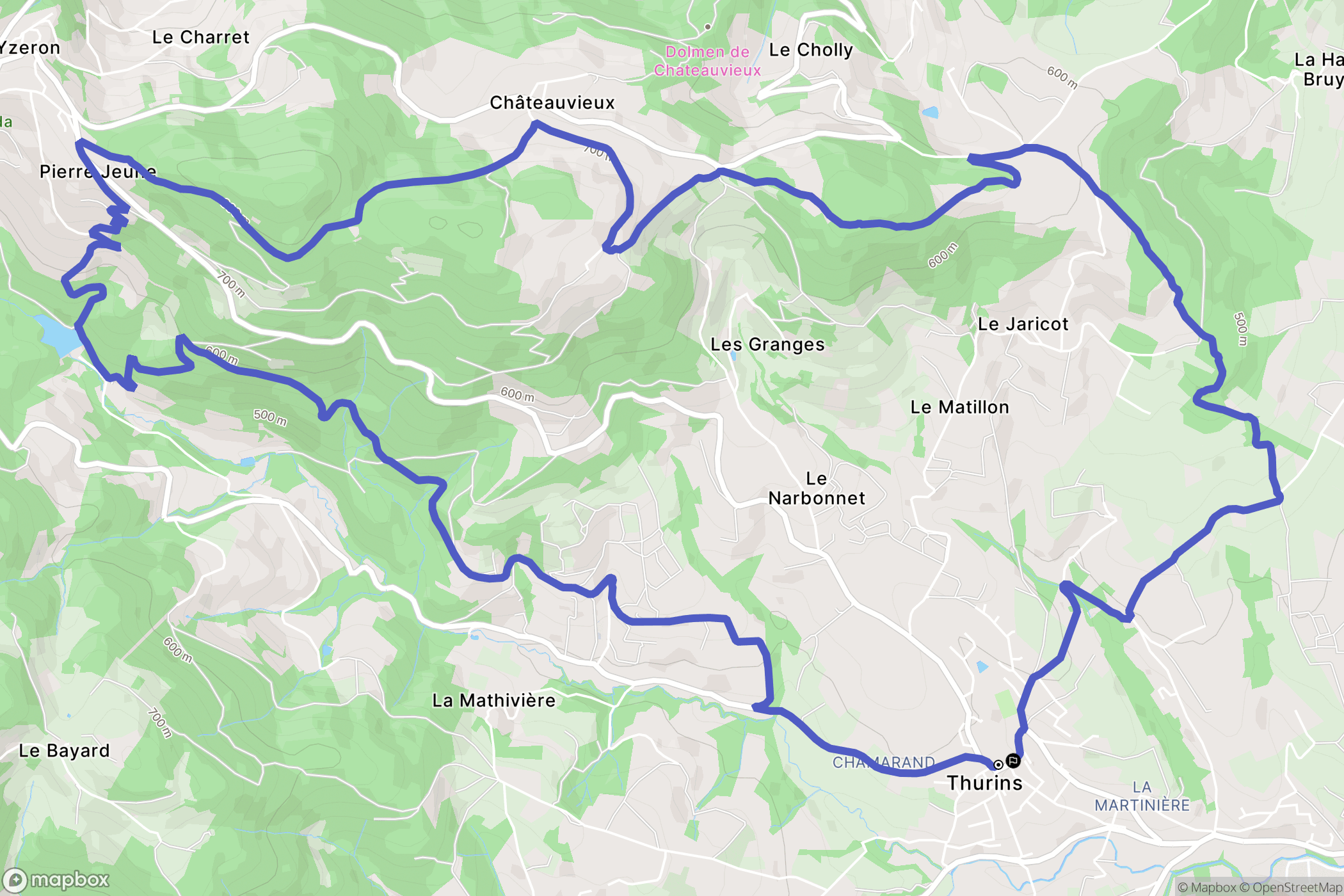 Thurins : carte du parcours de randonnée - France