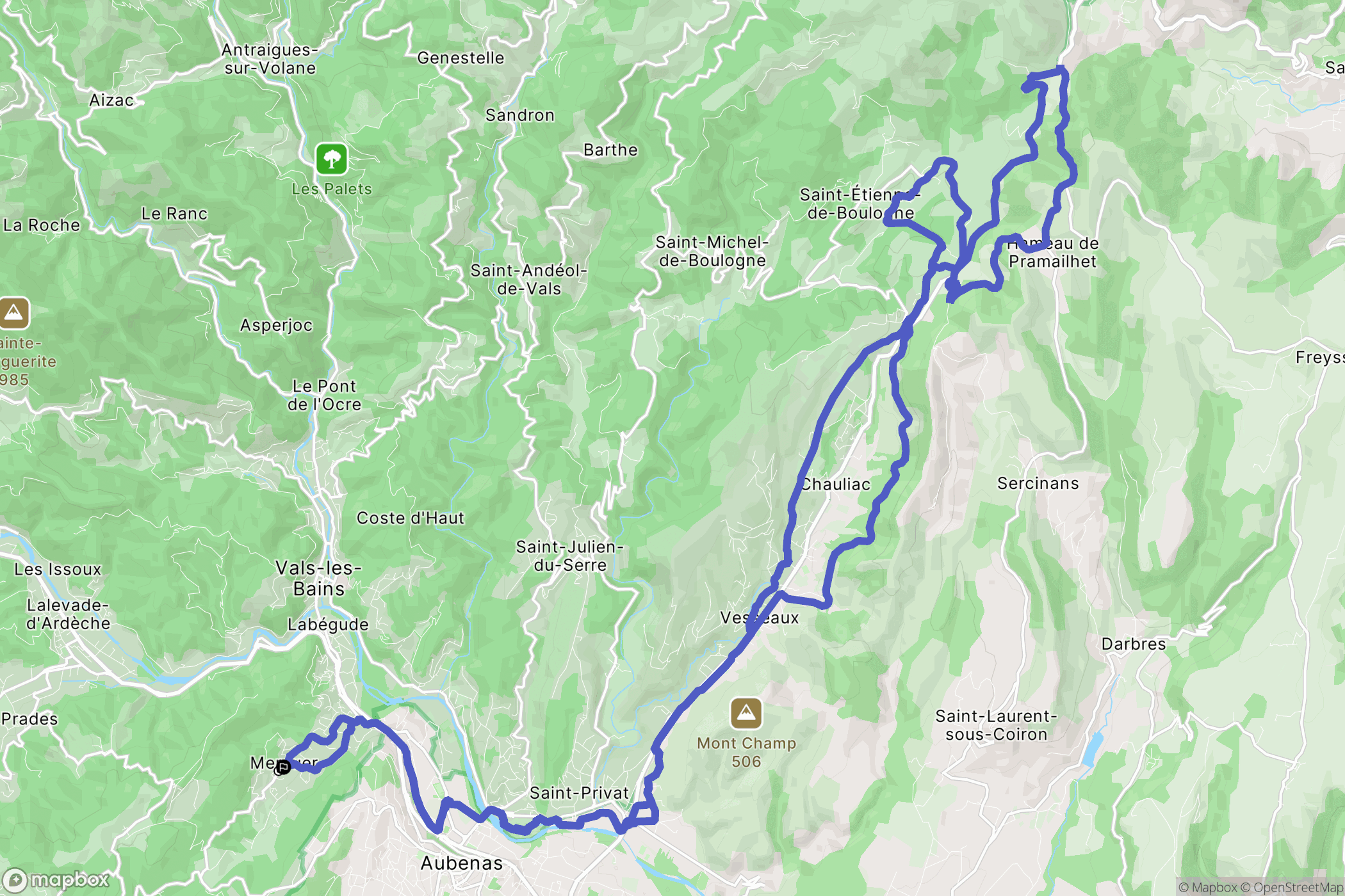 Mercuer : carte du parcours de randonnée - France