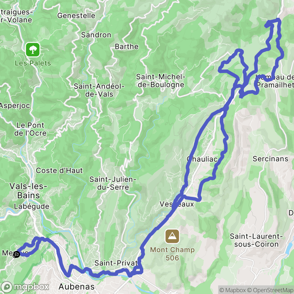 Mercuer : carte du parcours de randonnée - France