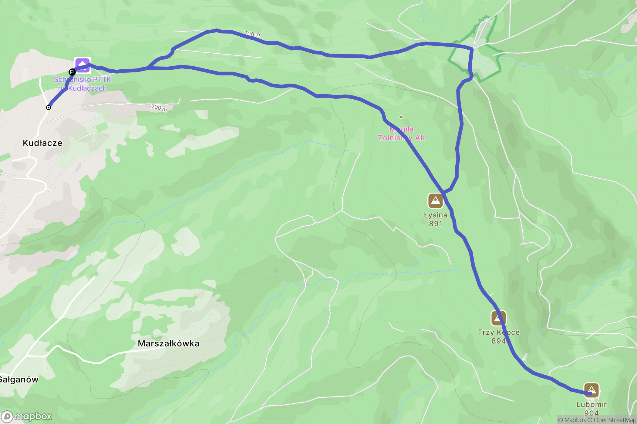 Pcim: mapa trasy - Poland