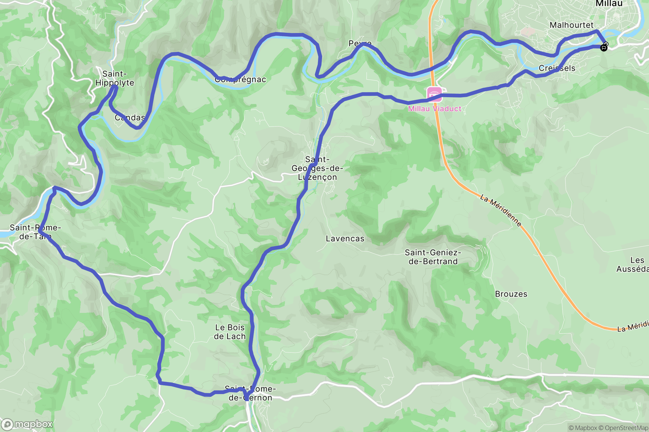 Millau : carte du parcours de randonnée - France