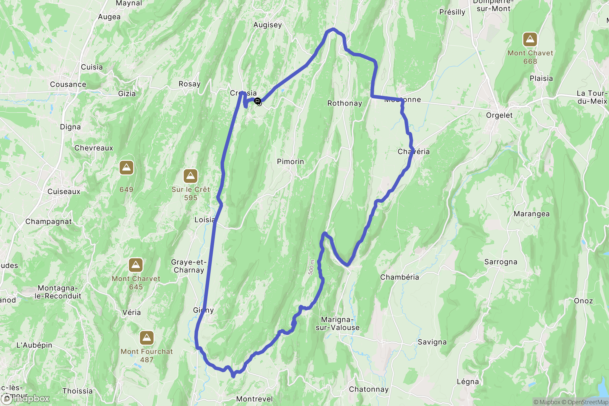 Cressia : carte du parcours de randonnée - France