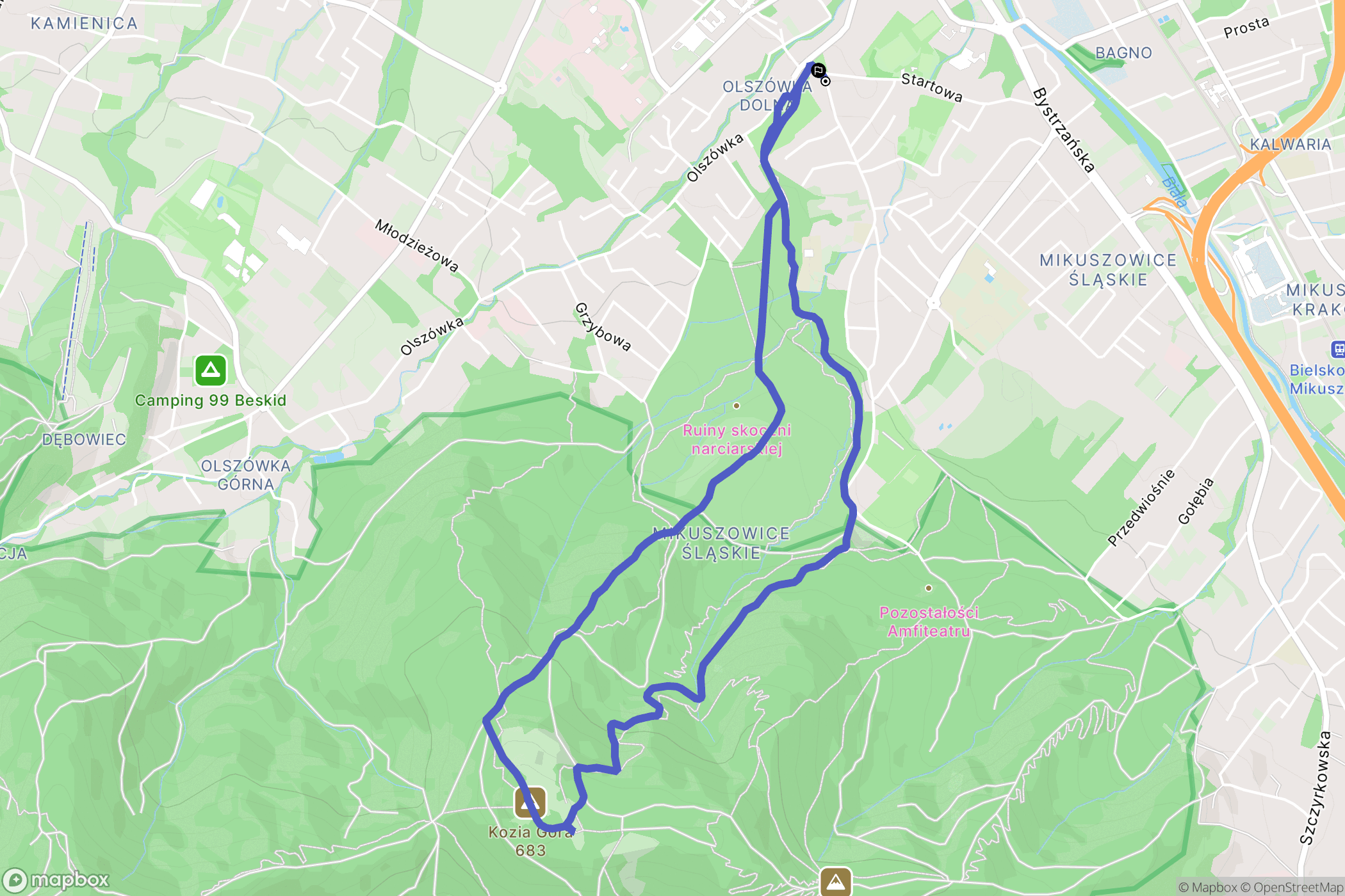 Bielsko-Biała: mapa trasy - Poland
