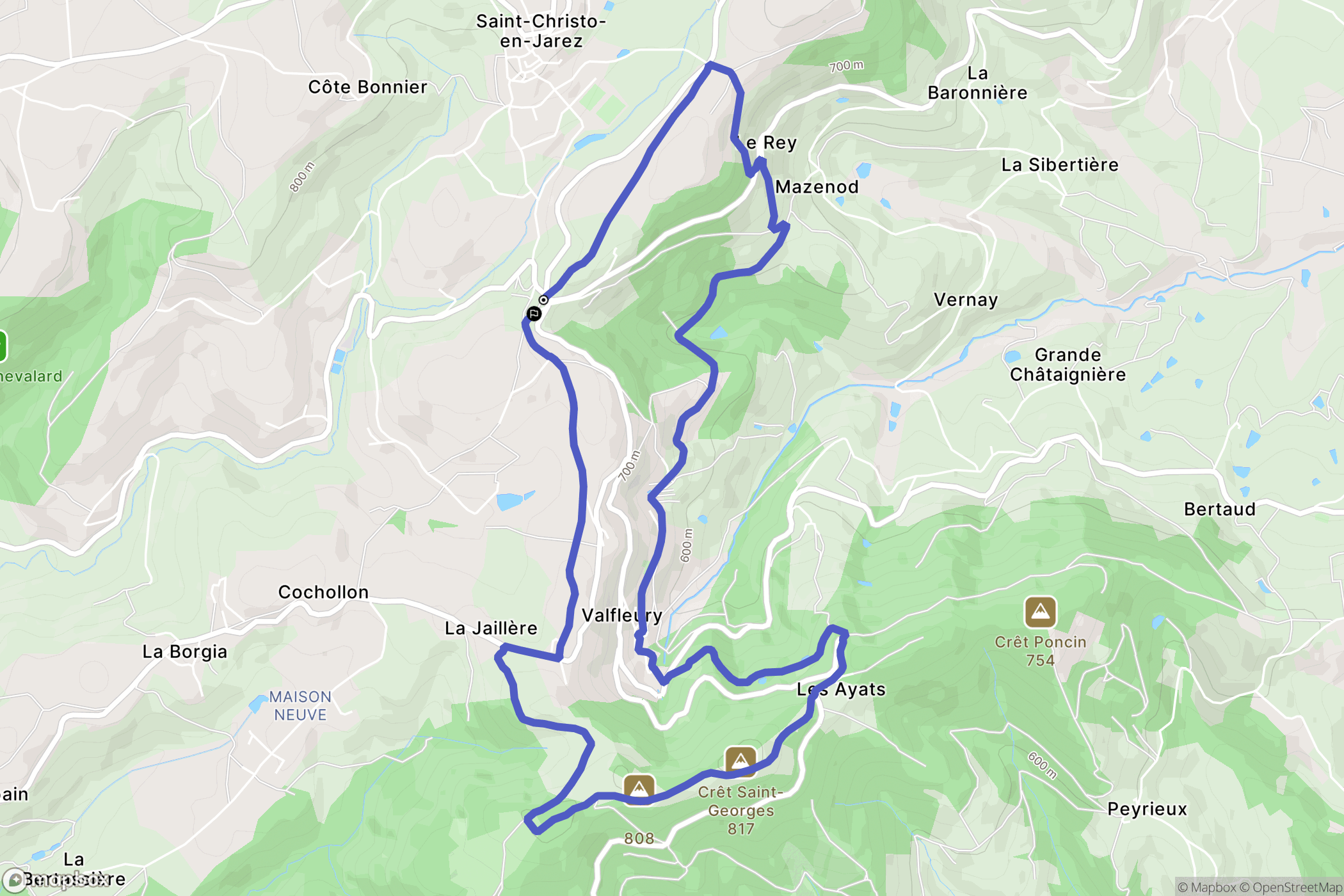 Saint-Christo-en-Jarez : carte du parcours de randonnée - France