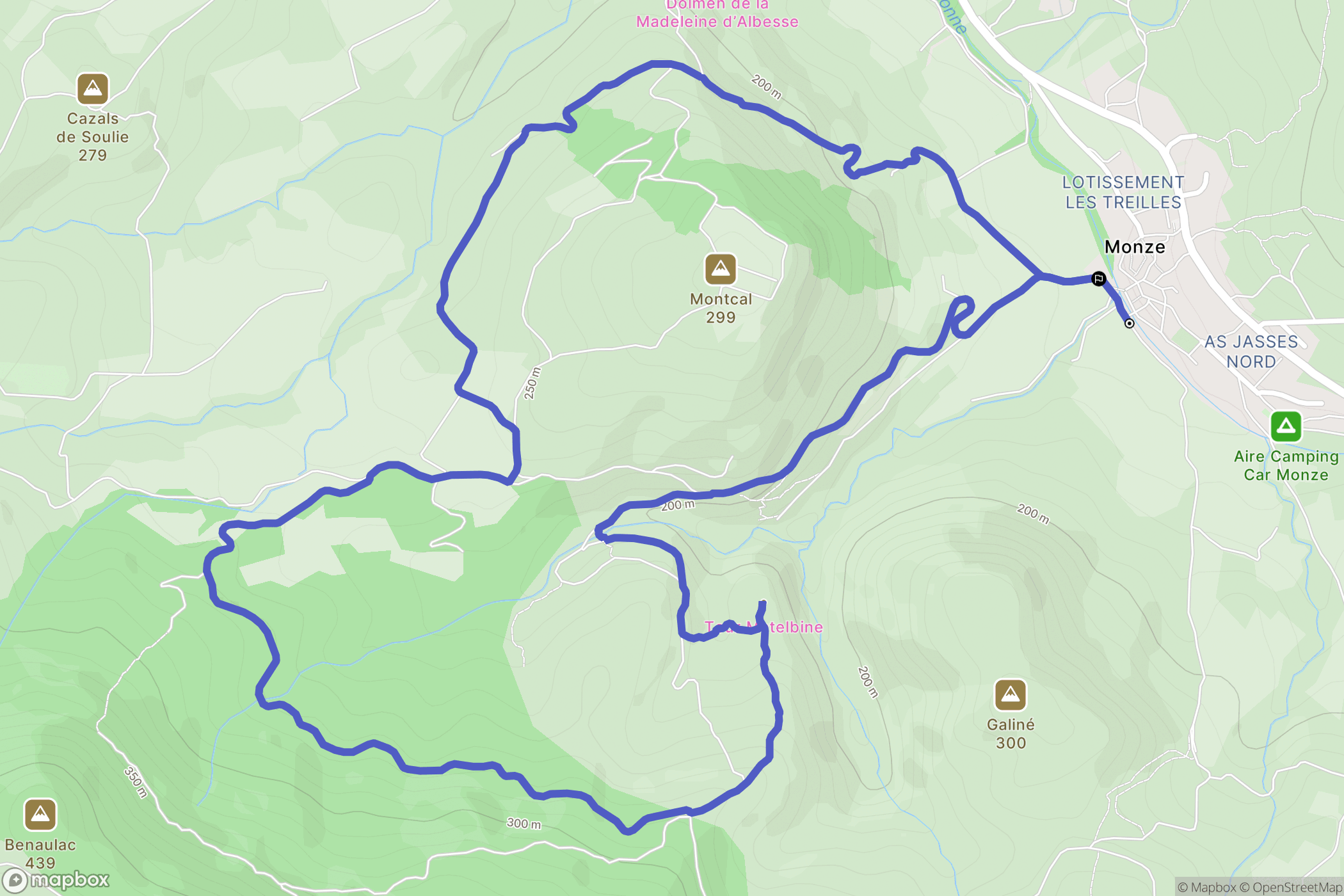 Monze : carte du parcours de randonnée - France