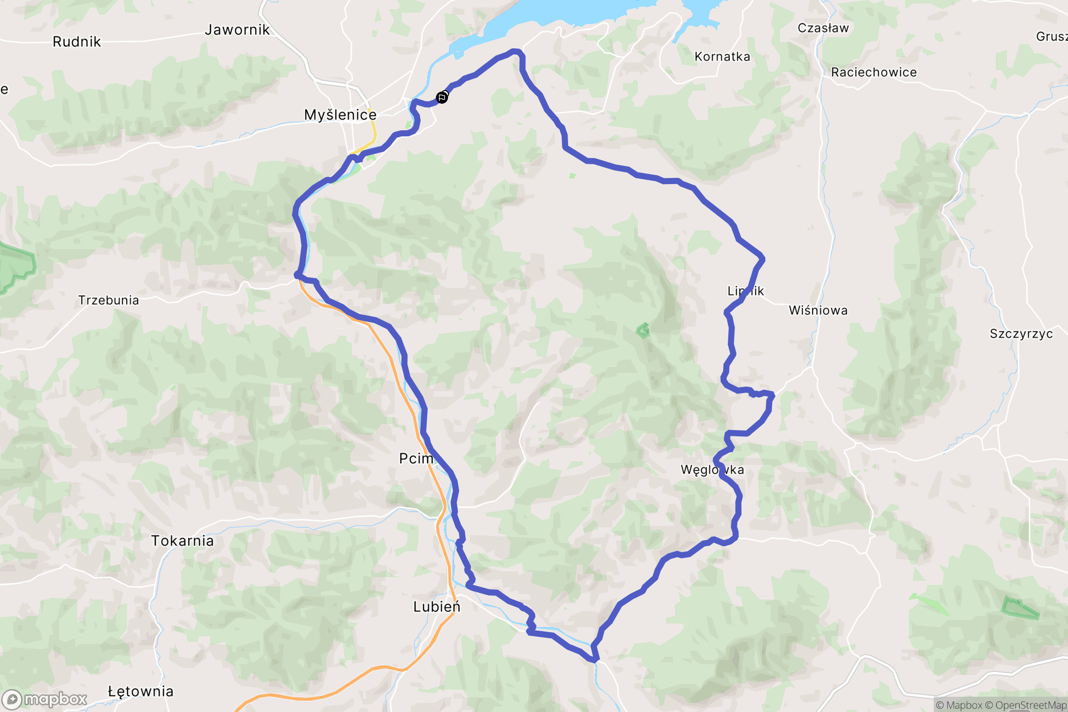 Osieczany: mapa trasy - Poland
