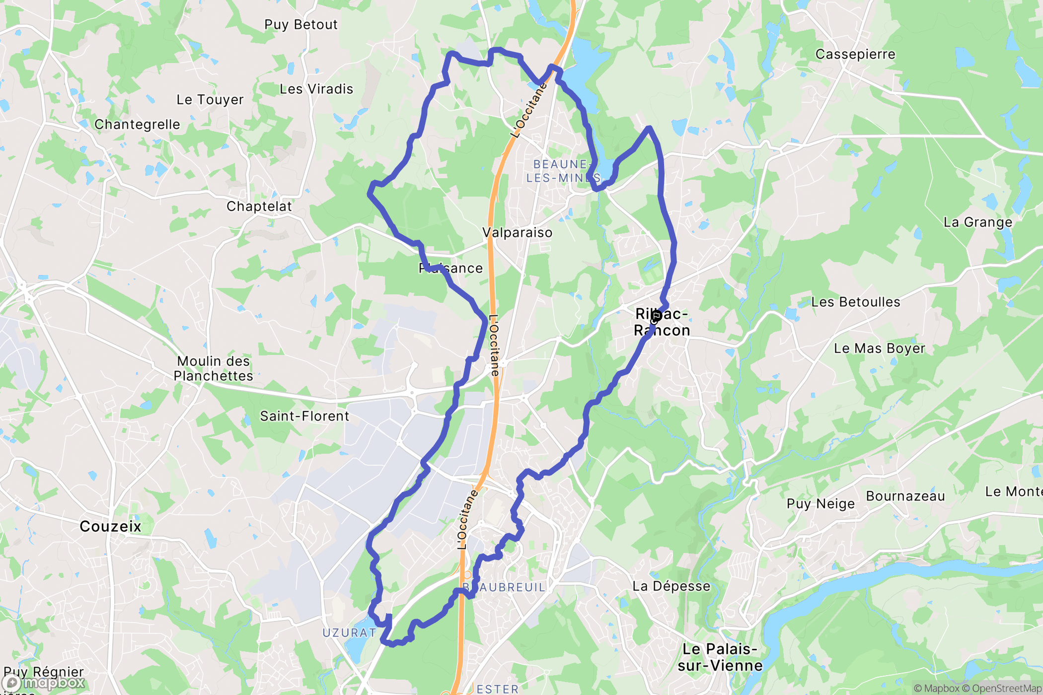 Rilhac-Rancon : carte du parcours de randonnée - France