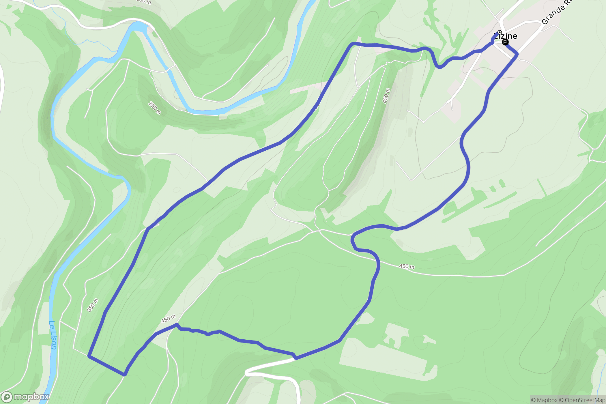 Lizine : carte du parcours de randonnée - France