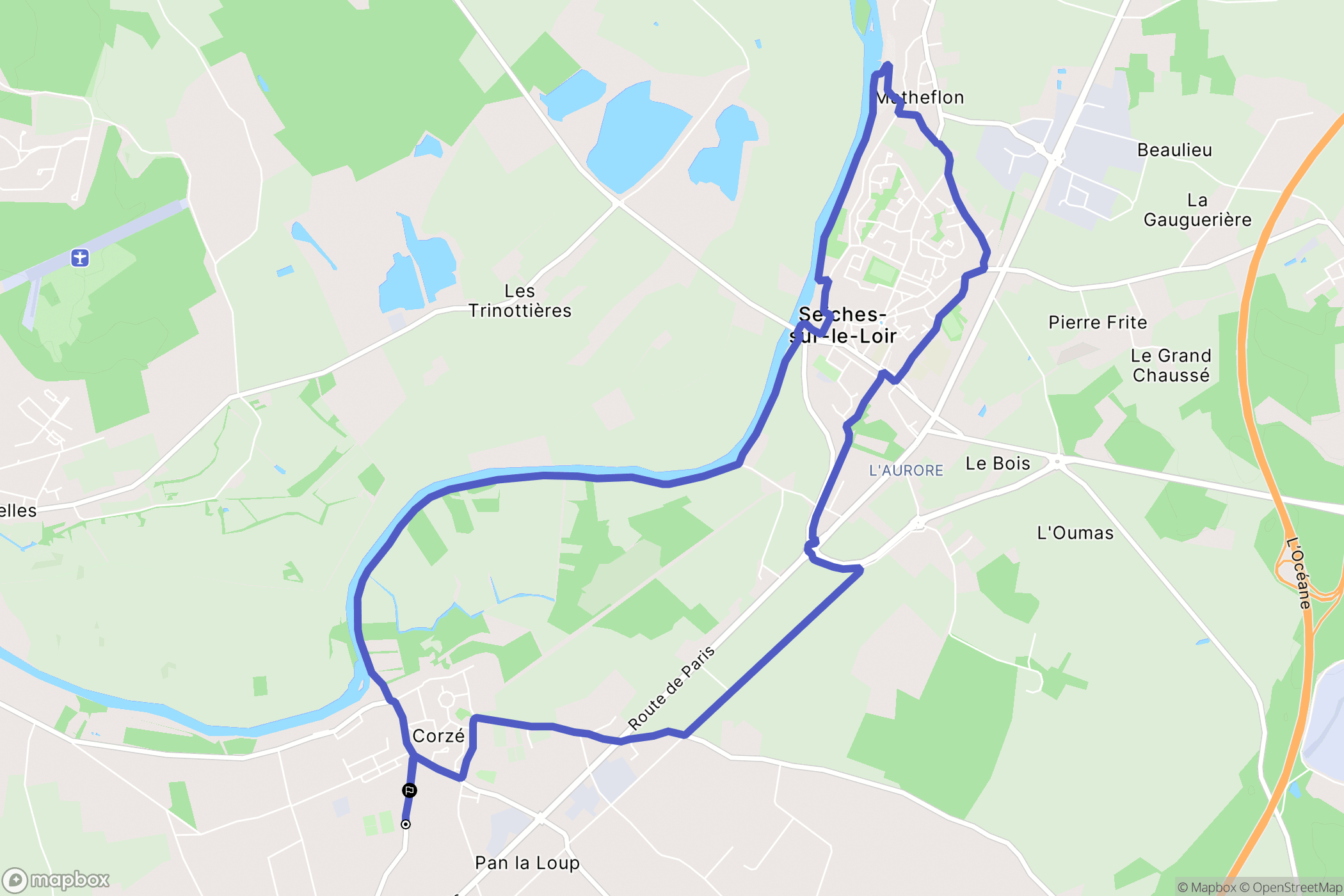 Corzé : carte du parcours de randonnée - France