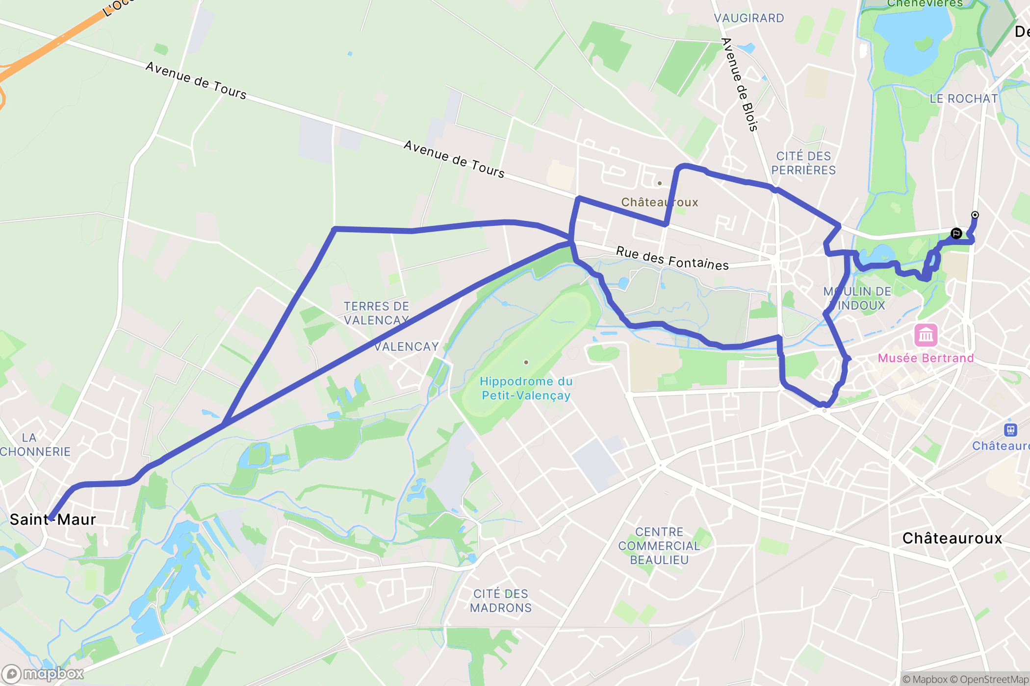 Châteauroux : carte du parcours de randonnée - France