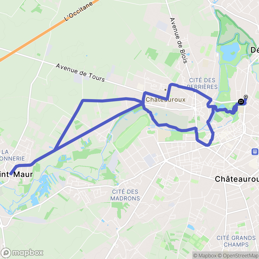 Châteauroux : carte du parcours de randonnée - France