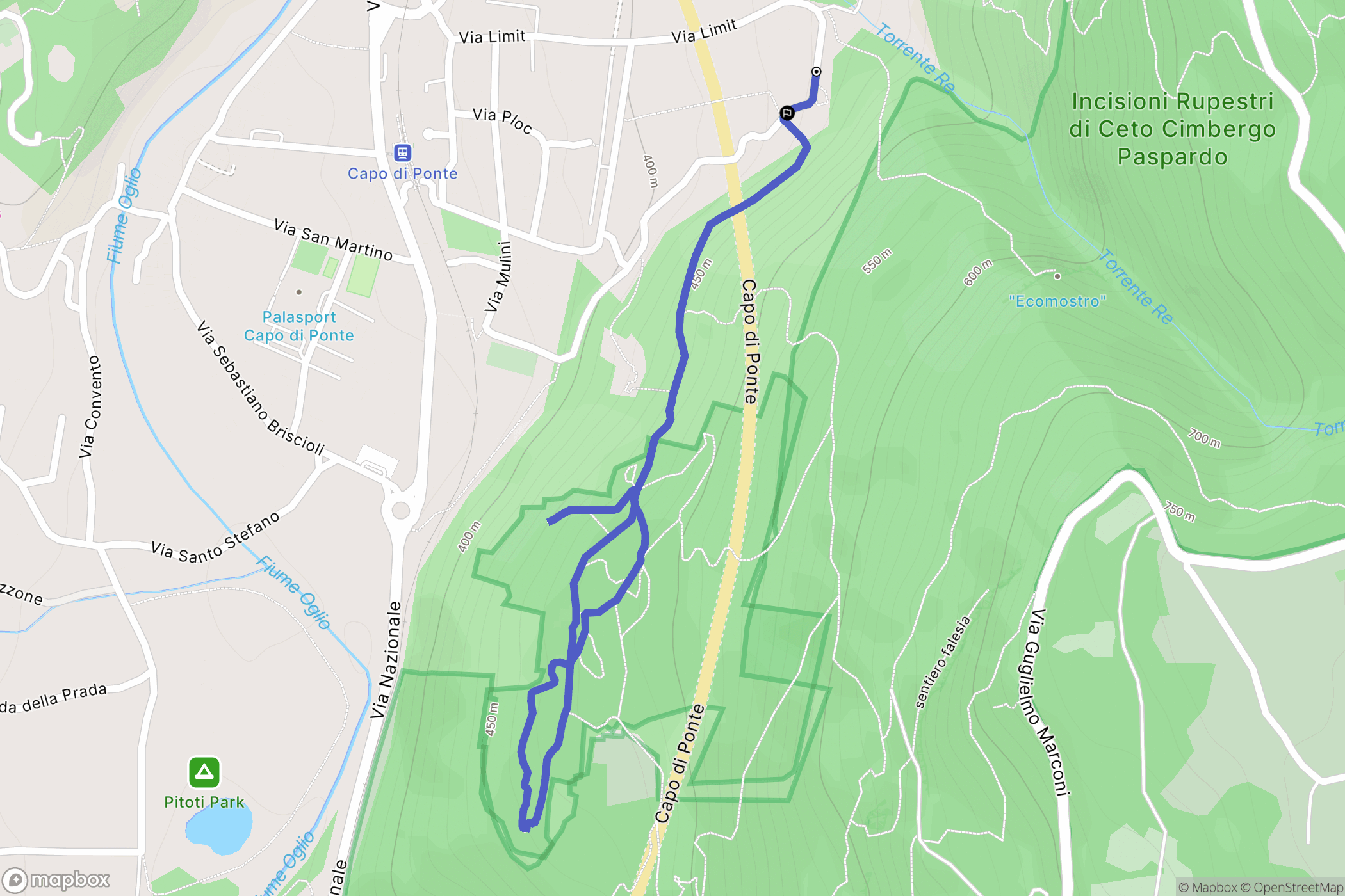 Capo di Ponte : carte du parcours de randonnée - Italy