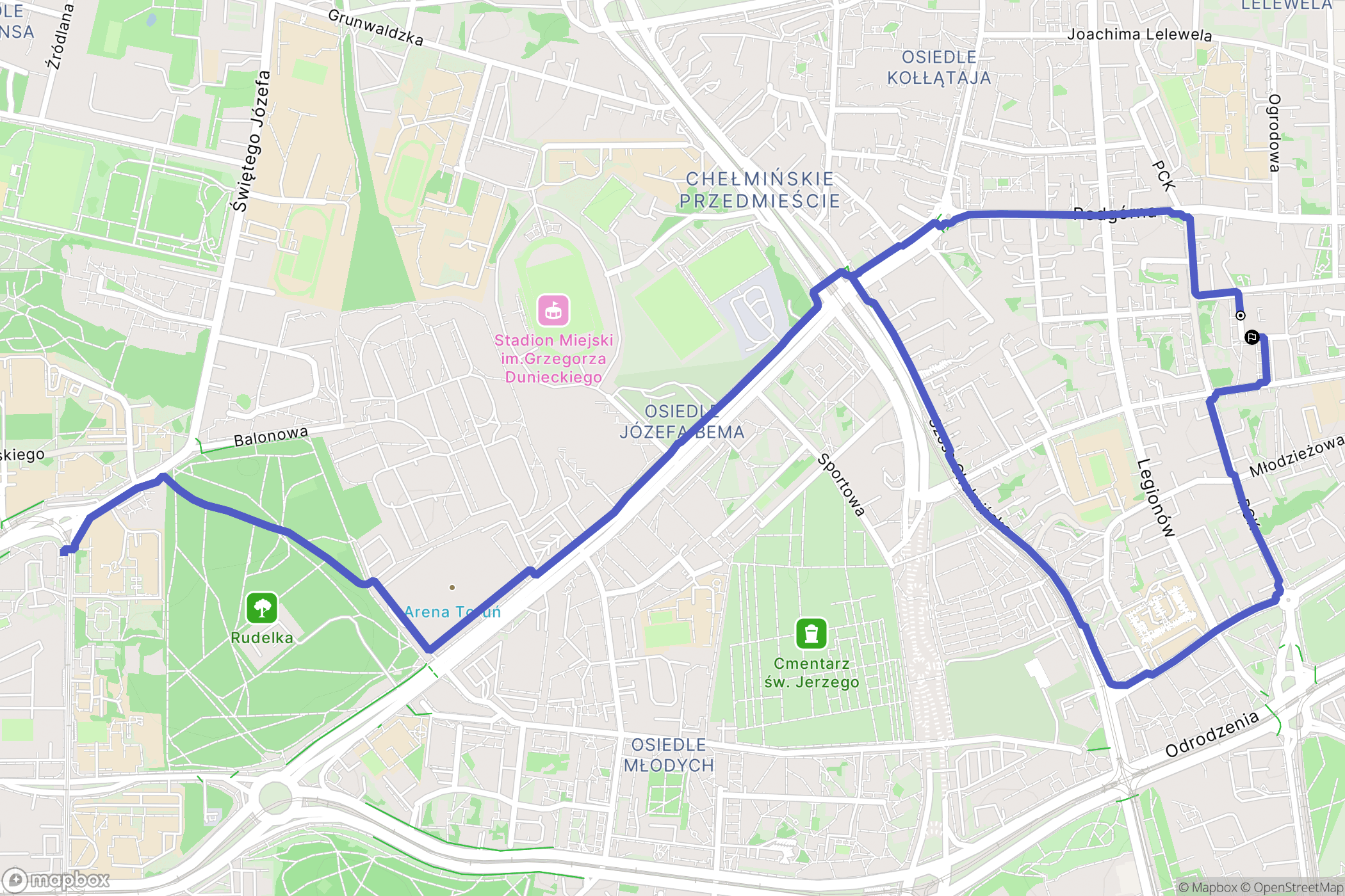 Toruń: mapa trasy - Poland