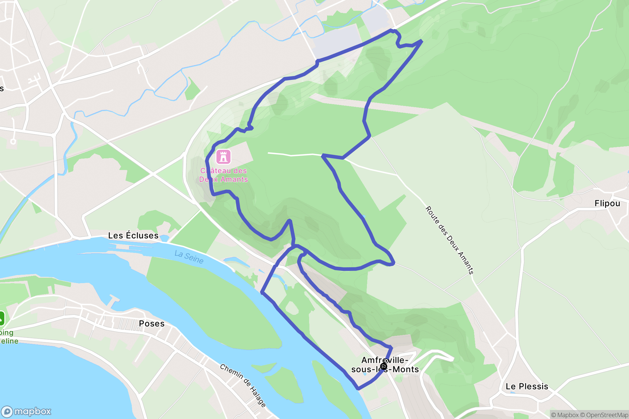 Amfreville-sous-les-Monts : carte du parcours de randonnée - France