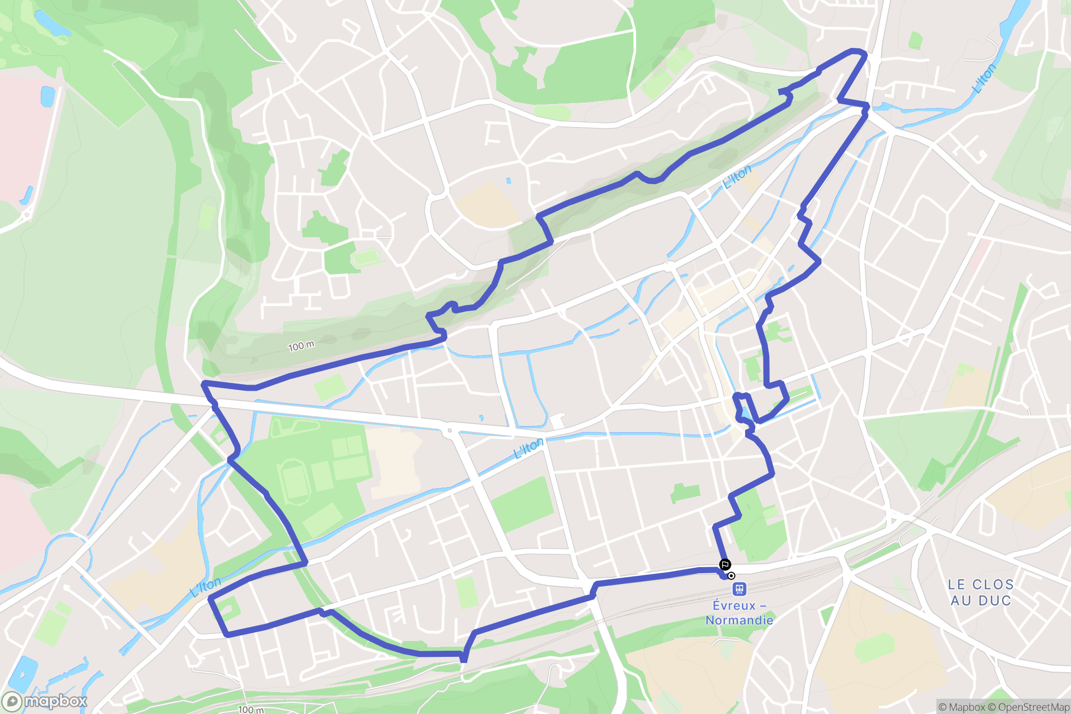Évreux : carte du parcours de randonnée - France