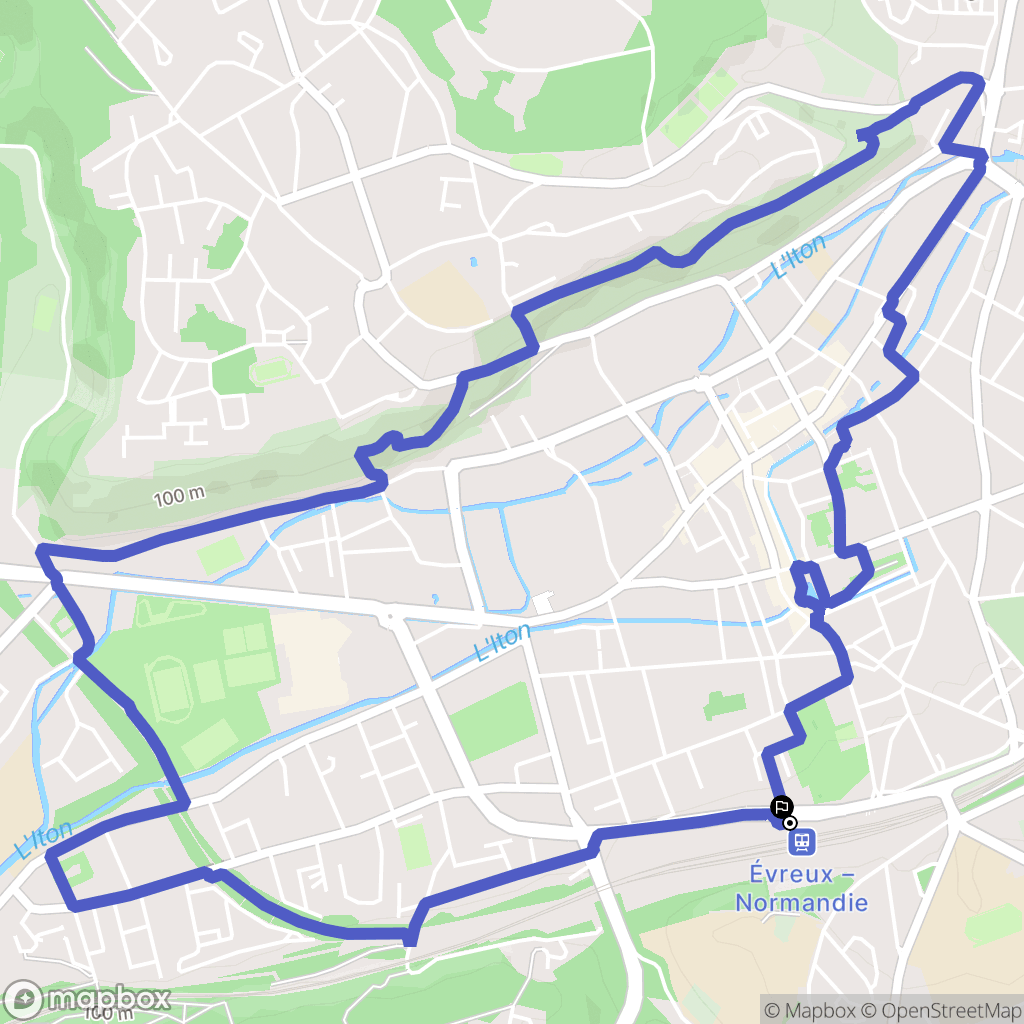 Évreux : carte du parcours de randonnée - France