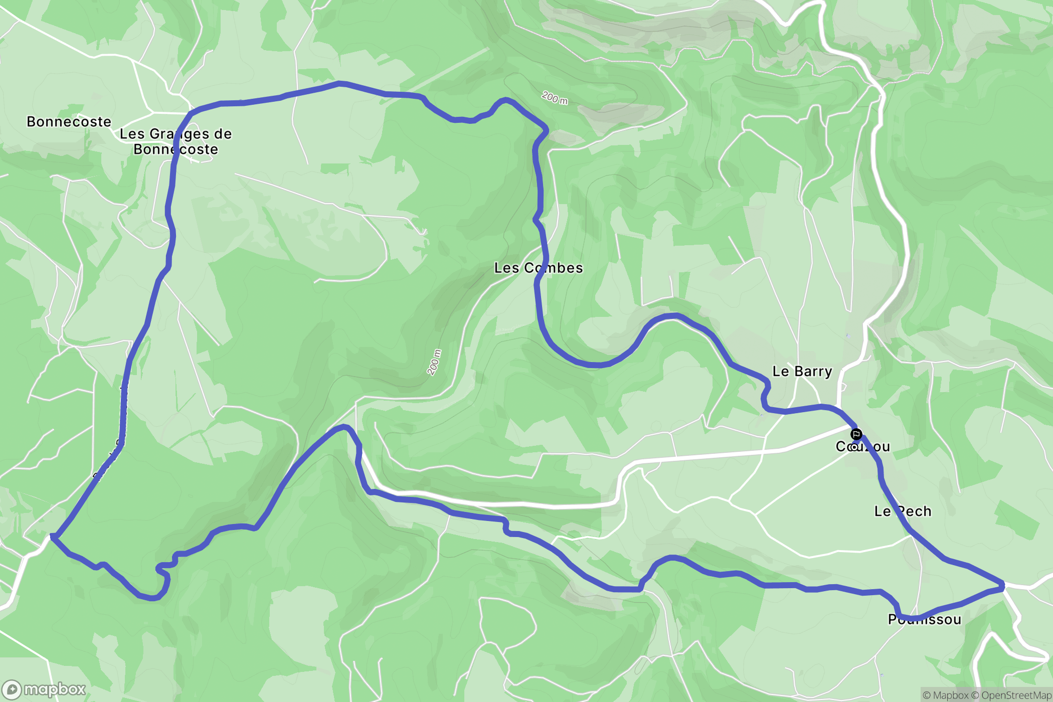 Couzou : carte du parcours de randonnée - France