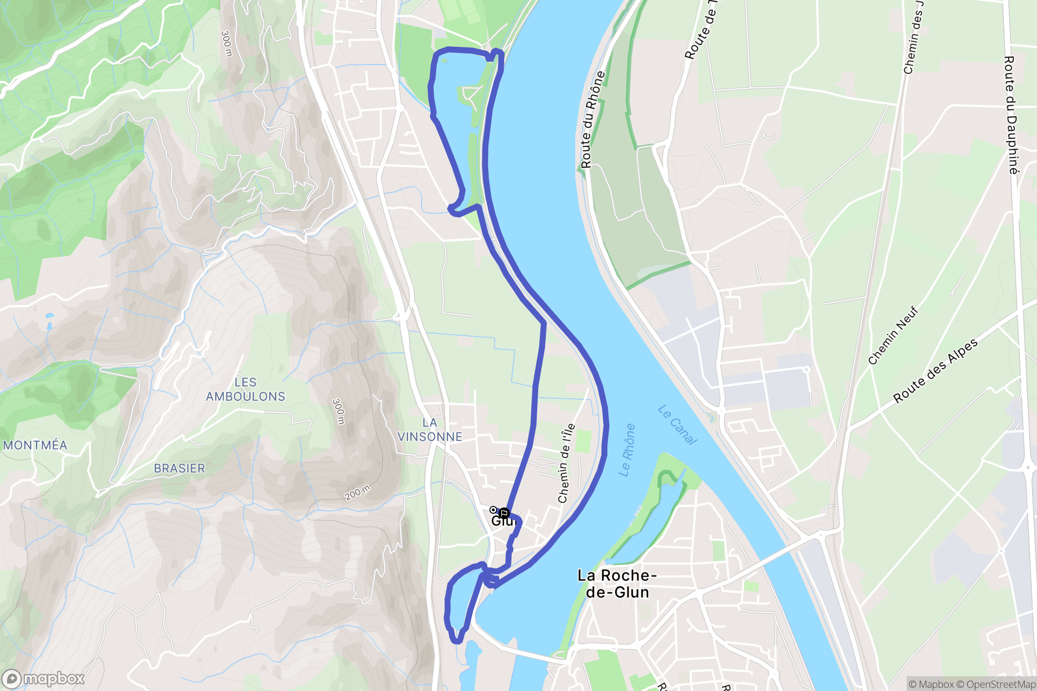 Glun : carte du parcours de randonnée - France