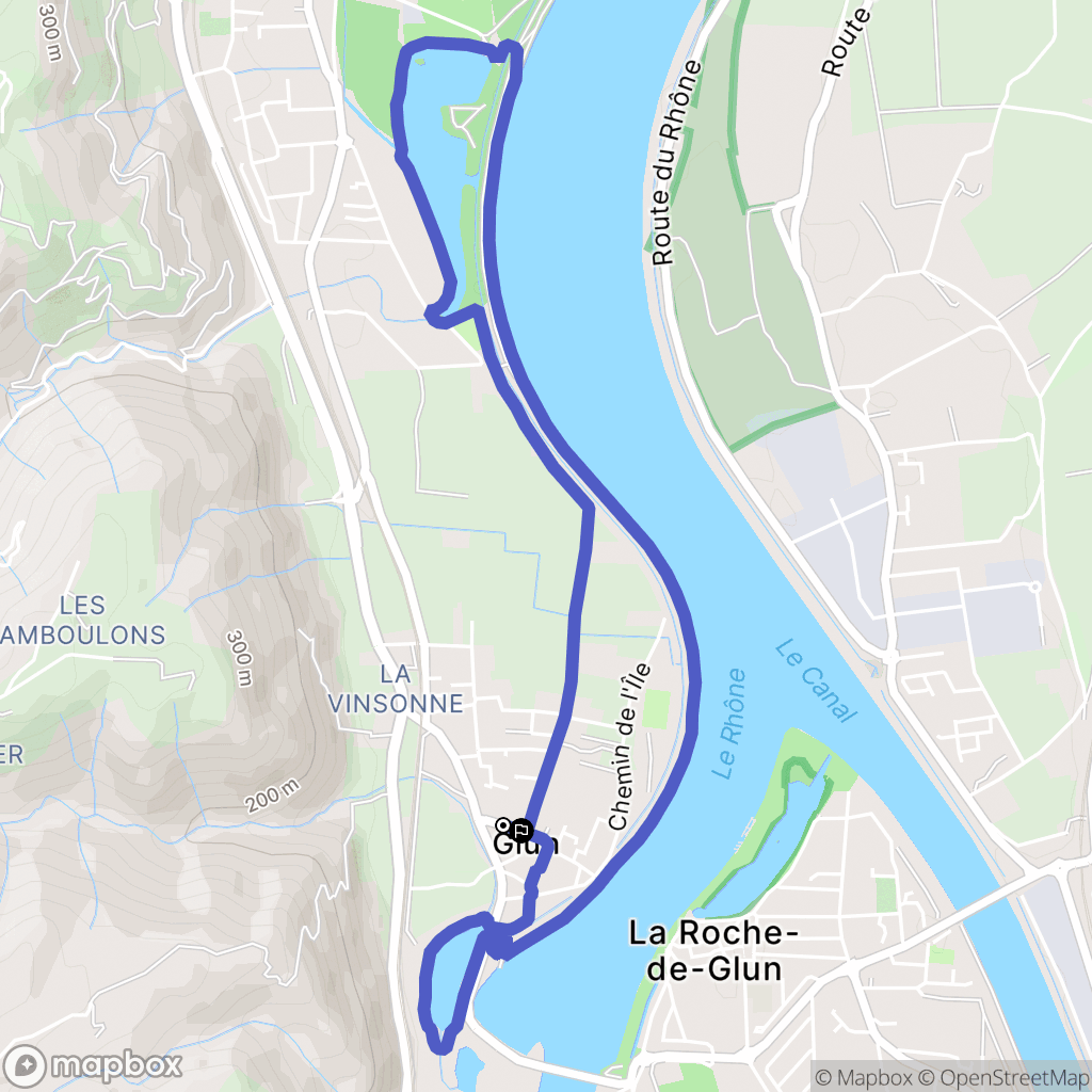 Glun : carte du parcours de randonnée - France