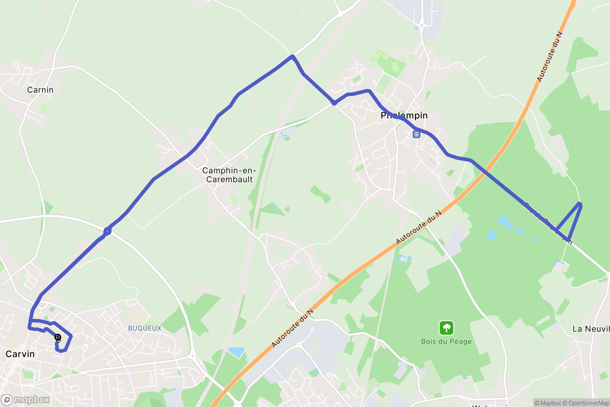 Carvin : carte du parcours de randonnée - France